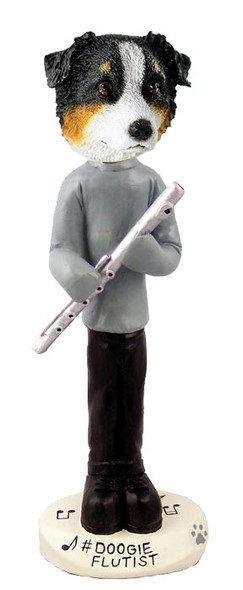 Tricolor Australian Shepherd Flutist Doogie Collectible Dog Figurine