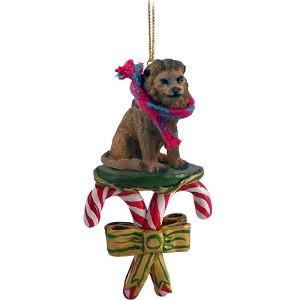Puppy with Candy Canes Christmas Ornament – Hand-Painted Stone Resin