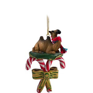 Bactrian Camel with Candy Canes Christmas Ornament – Hand-Painted Stone Resin