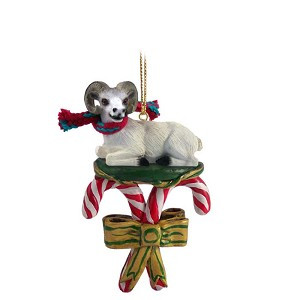 Dahl Sheep with Candy Canes Christmas Ornament – Hand-Painted Stone Resin