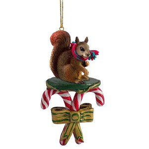 Squirrel RedCandy with Candy Canes Christmas Ornament – Hand-Painted Stone Resin