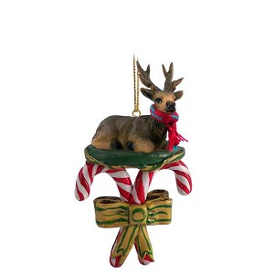 Bull Elk with Candy Canes Christmas Ornament – Hand-Painted Stone Resin