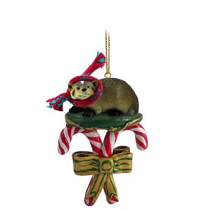 Badger with Candy Canes Christmas Ornament – Hand-Painted Stone Resin