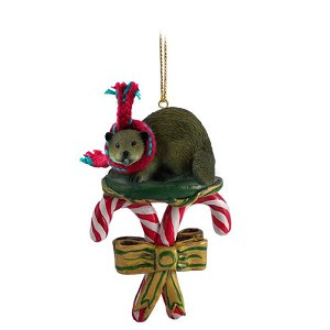 Beaver with Candy Canes Christmas Ornament – Hand-Painted Stone Resin