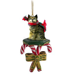Bobcat with Candy Canes Christmas Ornament – Hand-Painted Stone Resin