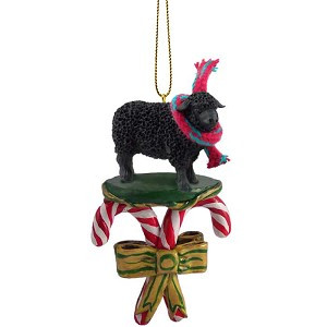 Black Sheep with Candy Canes Christmas Ornament – Hand-Painted Stone Resin