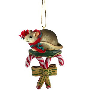 Mouse with Candy Canes Christmas Ornament – Hand-Painted Stone Resin