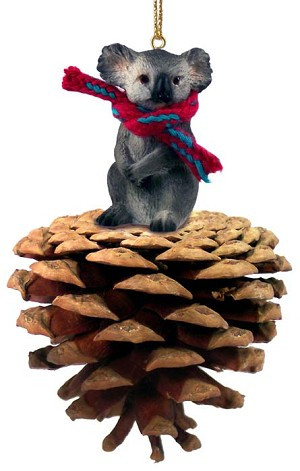 Koala on Pinecone Christmas Ornament – Hand-Painted Stone Resin
