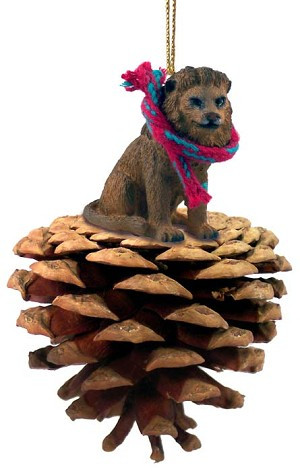 Terrier on Pinecone Christmas Ornament – Hand-Painted Stone Resin