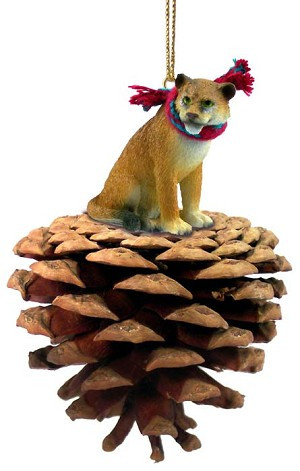 Lioness on Pinecone Christmas Ornament – Hand-Painted Stone Resin