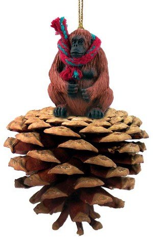 Orangutan on Pinecone Christmas Ornament – Hand-Painted Stone Resin