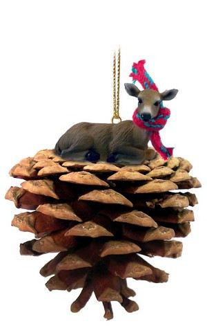 Deer Doe on Pinecone Christmas Ornament – Hand-Painted Stone Resin