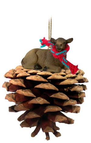 Cow Elk on Pinecone Christmas Ornament – Hand-Painted Stone Resin