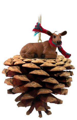 Guernsey on Pinecone Christmas Ornament – Hand-Painted Stone Resin
