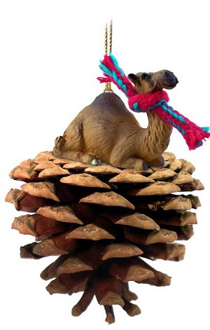 Camel Dromedary on Pinecone Christmas Ornament – Hand-Painted Stone Resin