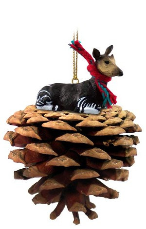 Okapi on Pinecone Christmas Ornament – Hand-Painted Stone Resin