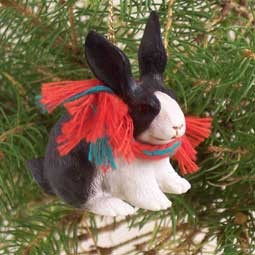 Black & White Rabbit Christmas Tree Ornament – Hand-Painted