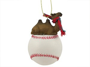 Camel Bactrian on Baseball Christmas Ornament – Hand-Painted Stone Resin