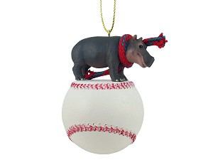 Hippopotamus on Baseball Hanging Ornament – Hand-Painted Stone Resin