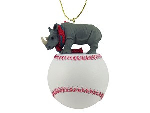 Rhinoceros on Baseball Christmas Ornament – Hand-Painted Stone Resin