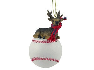 Bull Elk on Baseball Christmas Ornament – Hand-Painted Stone Resin