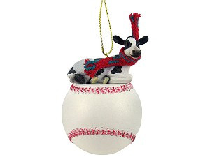 Baseball Holstein Cow on Baseball Hanging Ornament – Hand-Painted Stone Resin