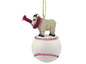 Mountain Goat on Baseball Christmas Ornament – Hand-Painted Stone Resin
