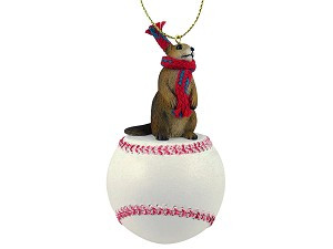 Prairie Dog on Baseball Christmas Ornament – Hand-Painted Stone Resin
