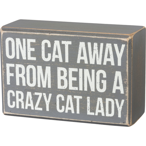 Decorative Box Sign & Pair of Socks Gift Set (One Cat Away From Being A Crazy Cat Lady) from Primitives by Kathy