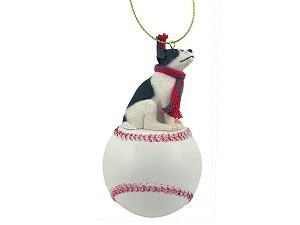 Black & White Smooth Coat Jack Russell Terrier Dog on Baseball Christmas Ornament