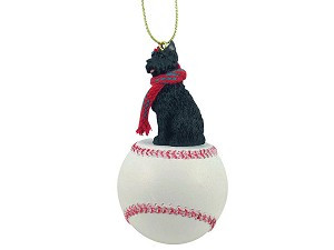 Black Bouvier des Flandres Dog on Baseball Christmas Ornament – Hand-Painted Stone Resin