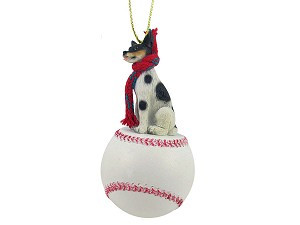 Black and White Rat Terrier Dog on Baseball Christmas Ornament – Hand-Painted Stone Resin