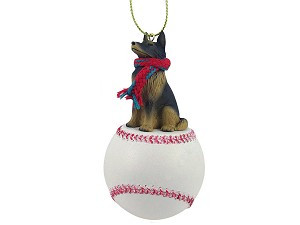 Belgian Tervuren Dog on Baseball Christmas Ornament – Hand-Painted Stone Resin