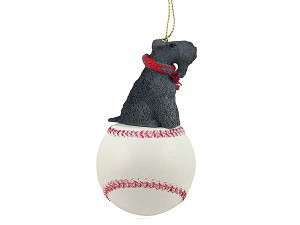 Kerry Blue Terrier Dog on Baseball Hanging Ornament – Hand-Painted Stone Resin
