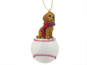 Goldendoodle Dog on Baseball Christmas Ornament – Hand-Painted Stone Resin