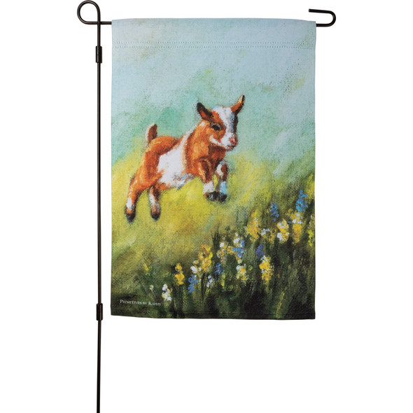 Jumping Goat In Flower Field Decorative Garden Flag 12x18 from Primitives by Kathy