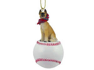Fawn Great Dane Dog on Baseball Christmas Ornament – Hand-Painted Stone Resin