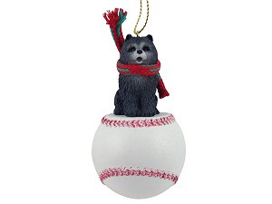 Blue Chow Dog on Baseball Christmas Ornament – Hand-Painted Stone Resin