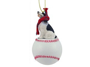 Black & White Springer Spaniel Dog on Baseball Christmas Ornament – Hand-Painted Stone Resin