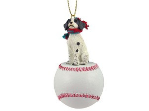 Liver & White Brittany Dog on Baseball Christmas Ornament – Hand-Painted Stone Resin