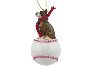 Brindle Boxer Dog on Baseball Hanging Ornament – Hand-Painted Stone Resin