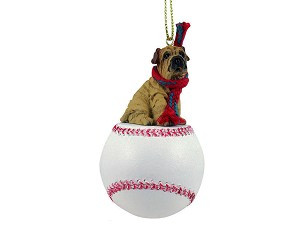 Cream Shar Pei Dog on Baseball Christmas Ornament – Hand-Painted Stone Resin