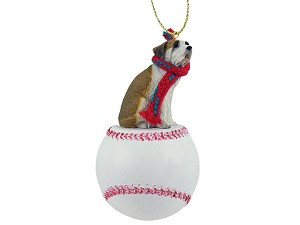 Smooth Coat Saint Bernard Dog on Baseball Hanging Ornament – Hand-Painted Stone Resin