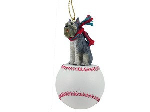 Gray Giant Schnauzer Dog on Baseball Christmas Ornament – Hand-Painted Stone Resin
