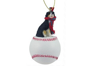 Bernese Mountain Dog on Baseball Christmas Ornament – Hand-Painted Stone Resin