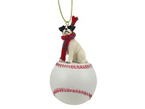 Black & White Rough Coat Jack Russell Terrier Dog on Baseball Christmas Ornament