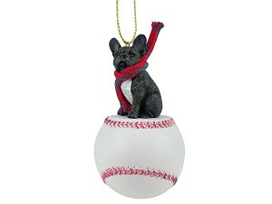 French Bulldog on Baseball Christmas Ornament – Hand-Painted Stone Resin