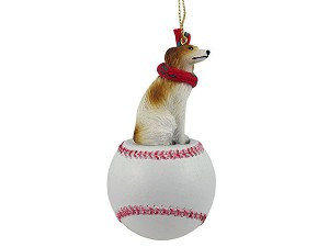 Borzoi Dog on Baseball Hanging Ornament – Hand-Painted Stone Resin