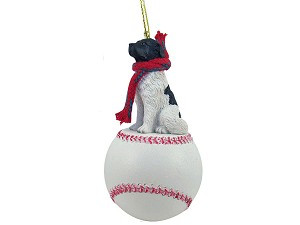 Landseer Dog on Baseball Christmas Ornament – Hand-Painted Stone Resin