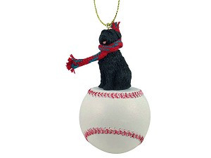 Uncropped Ears Bouvier Des Flandres Dog on Baseball Christmas Ornament – Hand-Painted Stone Resin